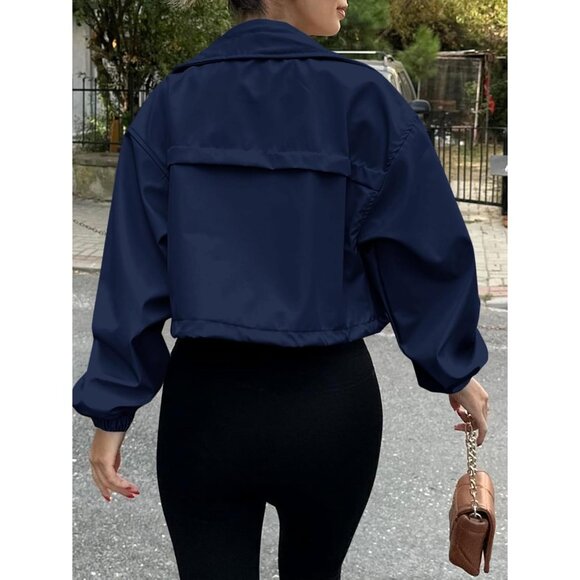 Womens Navy Tankaneo Cropped Jacket Zip Up Oversized Utility Anorak Coat - Picture 4 of 4